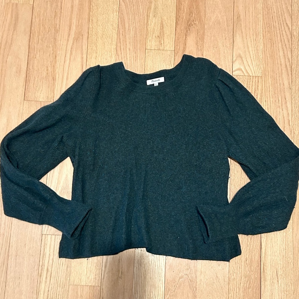Madewell Dark Green Puff Sleeve Cropped Sweater XL